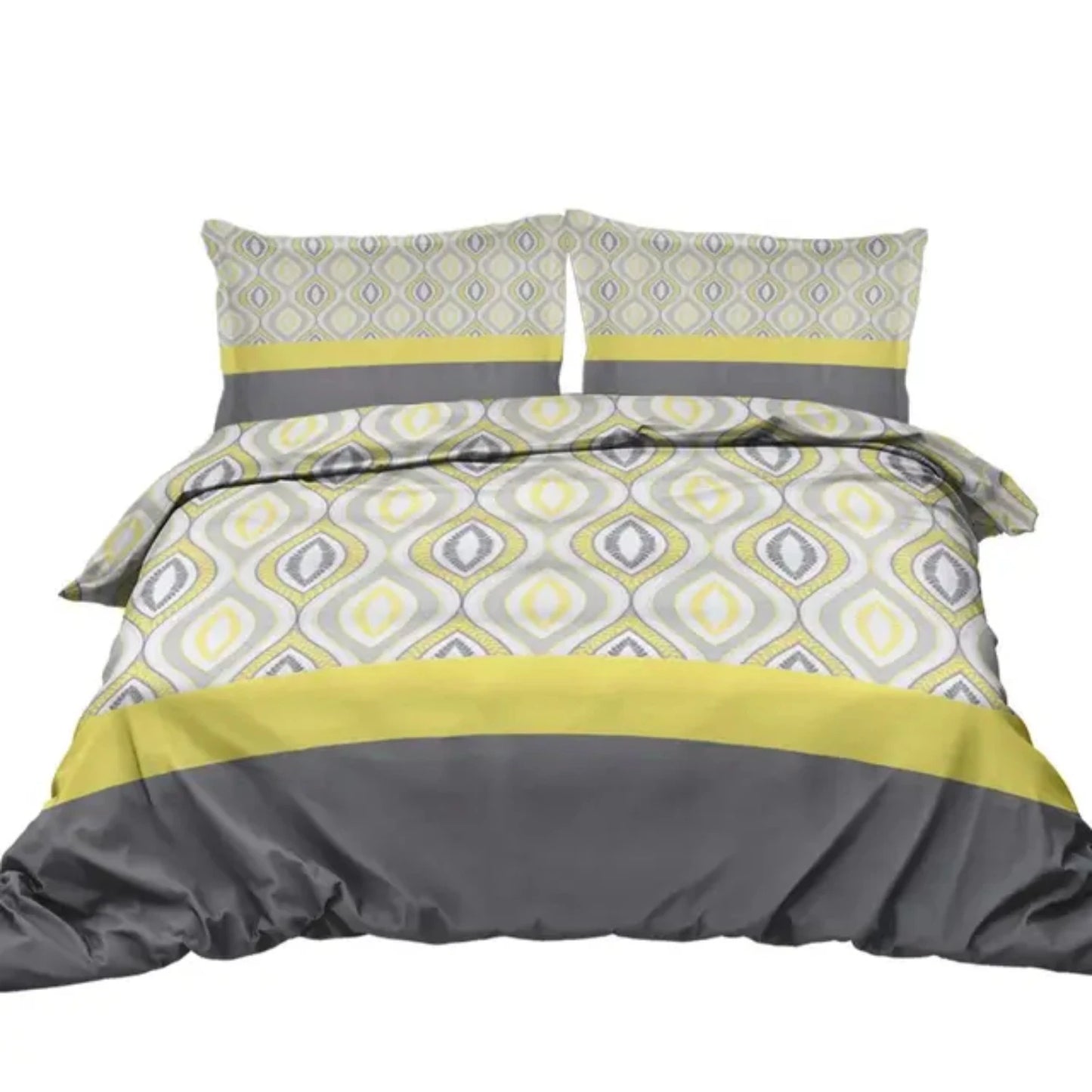 Cozy Gray-yellow Shape Design Bedding Set with Decorative 3 Pieces Duvet Cover and 2 Pillow Shams for Family Bed Bed sheet Stich