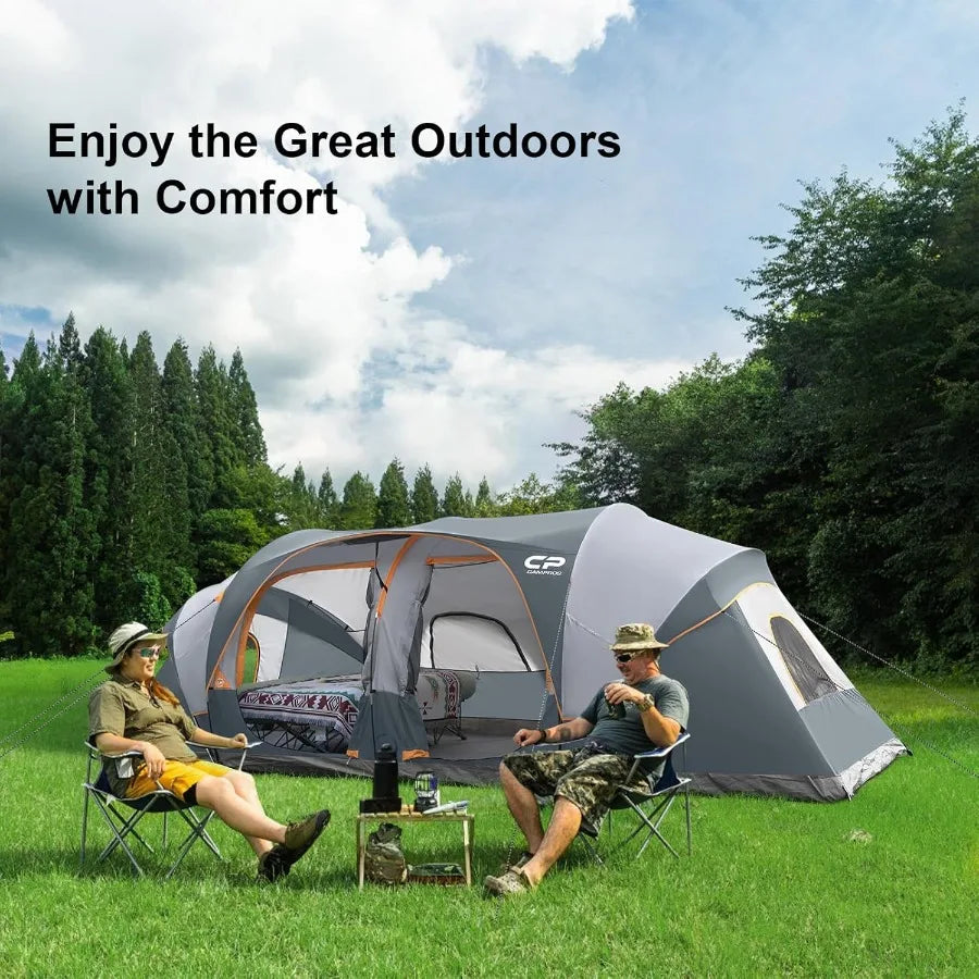 CAMPROS CP Tent 12Person Camping Tents with 3 Rooms Waterproof Windproof Design Top Rainfly for Enhanced Protection 6 Large Mes
