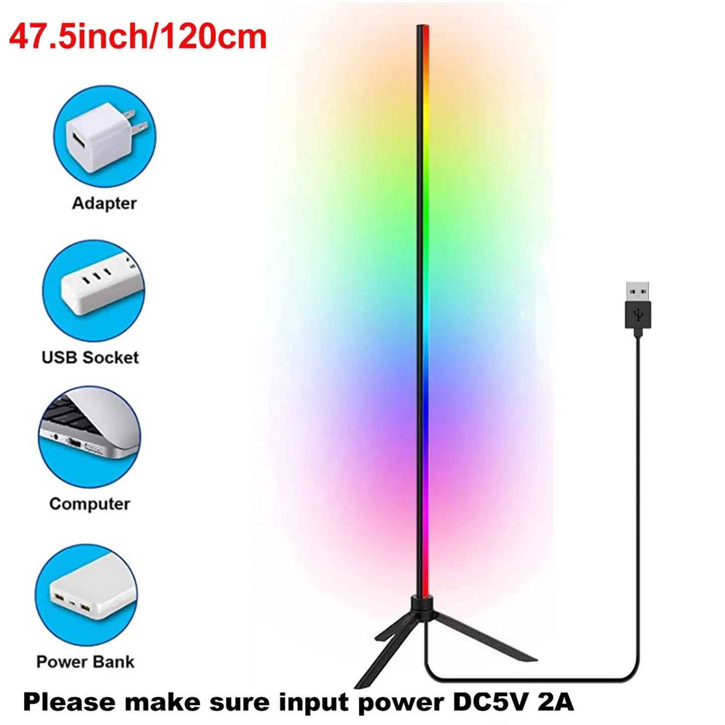Smart Tuya Corner Floor Lamp 120cm Modern Stand Bedside Lamp Dimmable RGB LED Mood Lighting for Bedroom Living Room Decoration