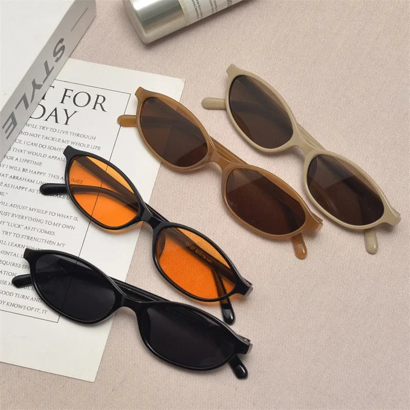 New Retro Oval Cat Eye Sunglasses for Women Y2k Trendy Small Narrow Sunnies 90s Designer Sun Glasses 20