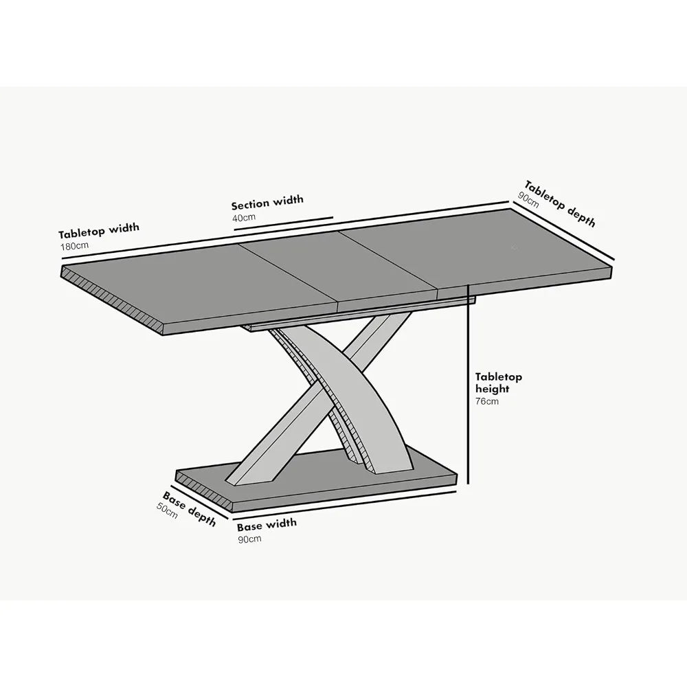 Stainless Steel Base White High Gloss Extendable Dining Table for 6-8 People
