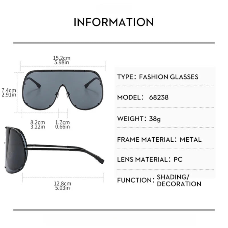 Fashion Oversized Luxury Sunglasses For Women Men Modern One-Piece Lens Frame High Quality Sun Glasses Shades UV400 Eyeglasses