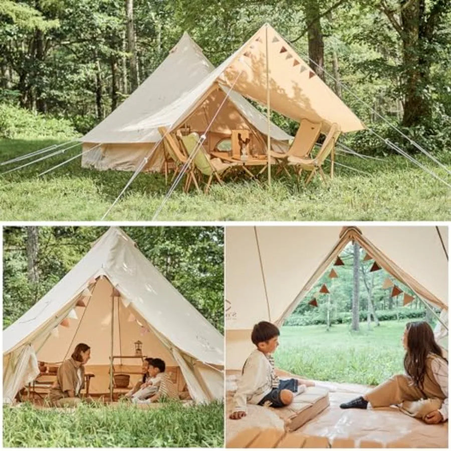 Canvas Family Camping Tent 45 Person 4 Season Glamping Tent with Stove Jack and Windproof Weather Resistant Bell