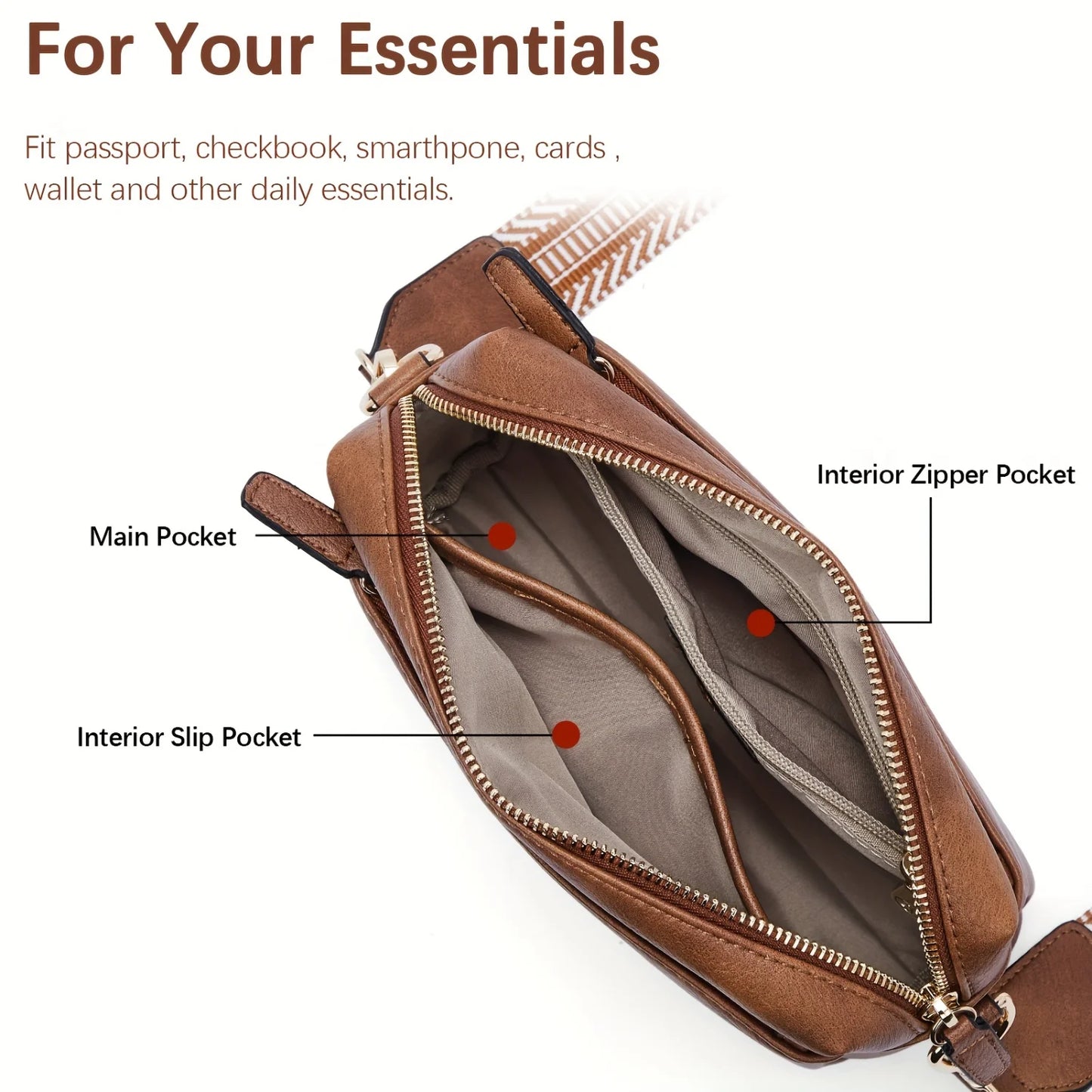 Stylish Crossbody Purse For Women - Retro Shoulder Bag With Wide Shoulder Strap and Triple Zip Cell Phone Handbag for Everyday U