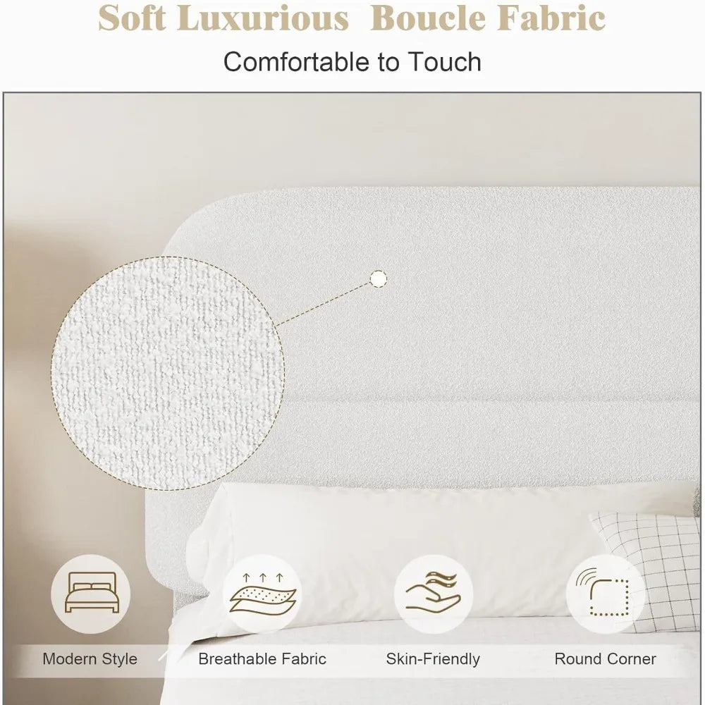 Twin Bed Frames with Headboard, Boucle Upholstered Platform Bed Twin Size for Kids, Rounded Corners & Thickened Footboard