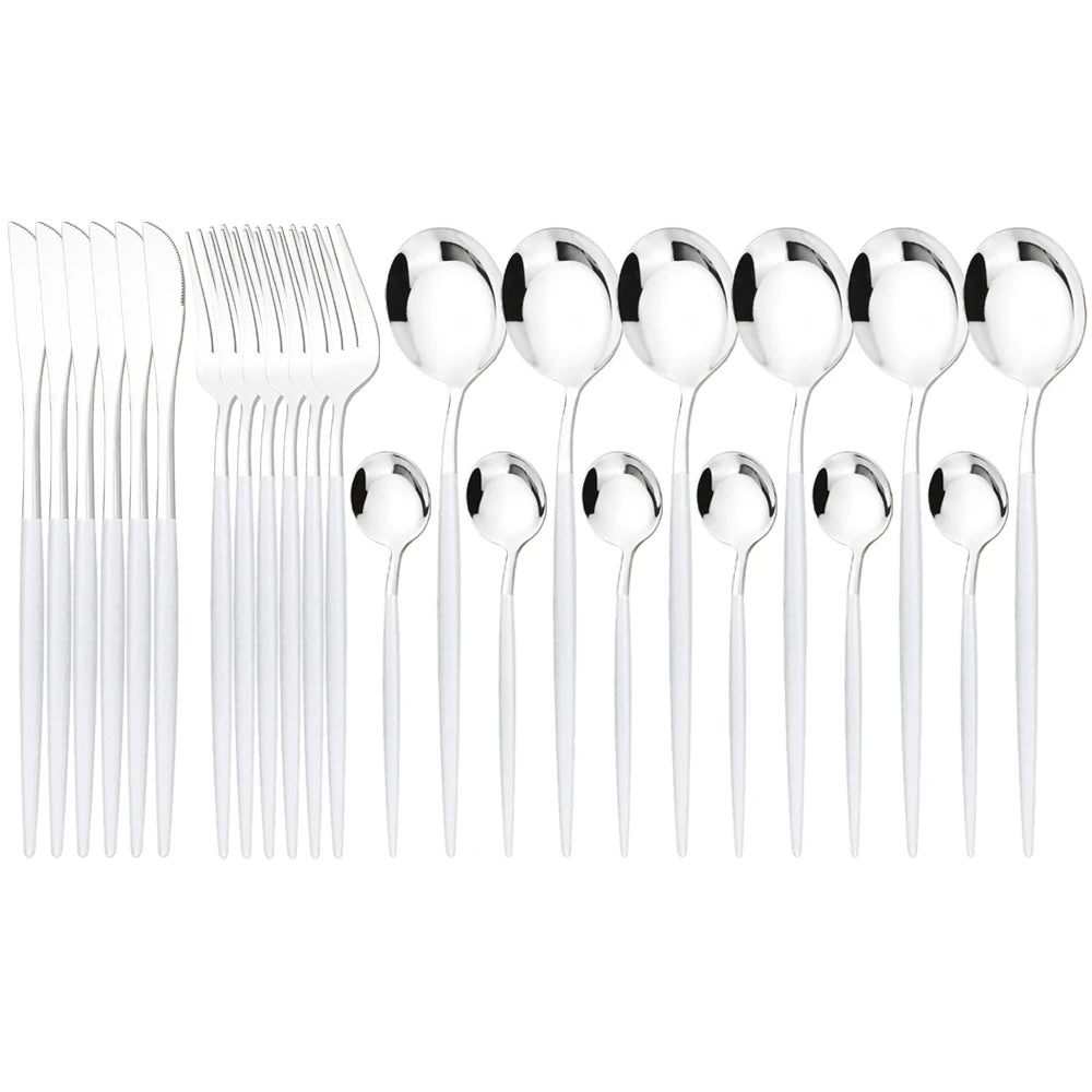 24Pcs Dinnerware Set Stainless Steel Tableware Knife Fork Tea Spoon Cutlery Set Multiple Colour Silverware Kitchen Flatware Set