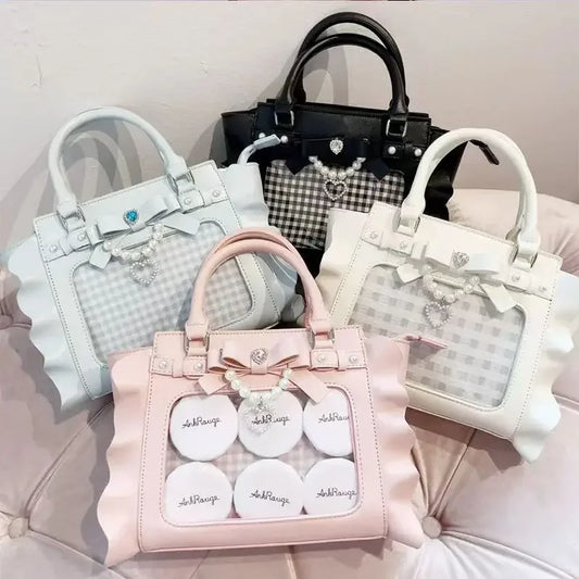 Harajuku Square Pink Ita Bag Women New Japanese Pearl Handle Messenger Bag Wallet Female Sweet Cute Crossbody Bags Aesthetic