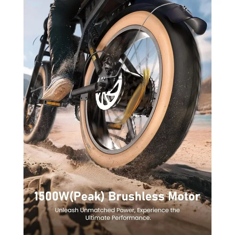 HOME.Bike Adults 750/1500W Ebike 20/28MPH, 55-75 Miles Electric Motorcycle with 10.4/13AH Battery, 20" Fat Tire Electric Dir