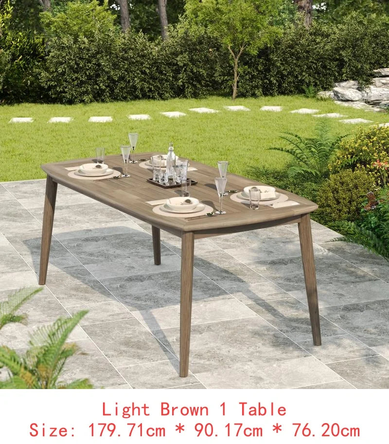 8-Person Outdoor Dining Table, Acacia Wood Farmhouse Furniture for Patio, Garden, or Backyard, Light Brown Color, 180 lbs