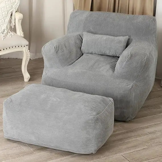 Bean Bag Sofa Chair with Ottoman, Comfy Floor Couch, Oversized Reading Chair for Bedroom, Dorm Room, Living Room, Darkgrey