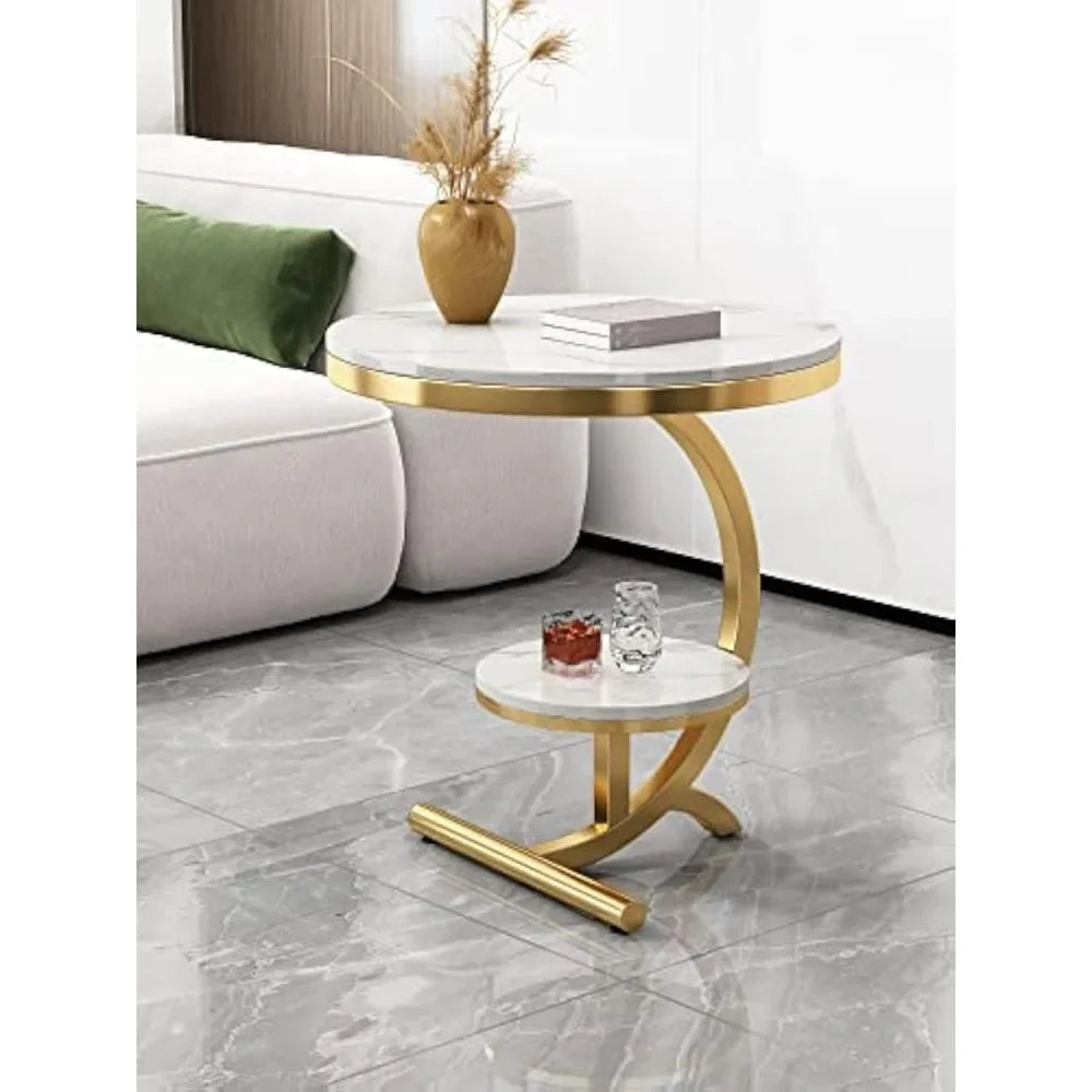 Marble End Table Decor & More Round Coffee Table with Storage Shelf for Home & Living Room |Gold Coffee Table|Outdoor
