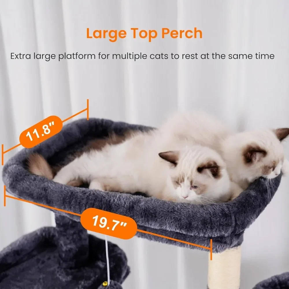 Cat Tree, 68 inch Multi-Level Cat Tower for Indoor Cats, 2 Widened Plush Perches Cat Condo with Scratching Board and Big Caves