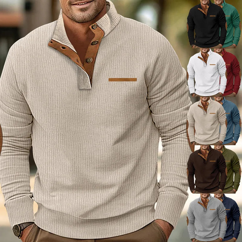 Cross-border winter new European size men's fake pocket stand-up collar long-sleeved corduroy sweater