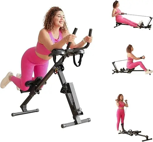 3-in-1 Adjustable Ab Machine for Stomach Exercise, Foldable Rowing Equipment with 3 Height Options for Home Gym, Ergonomic Desig