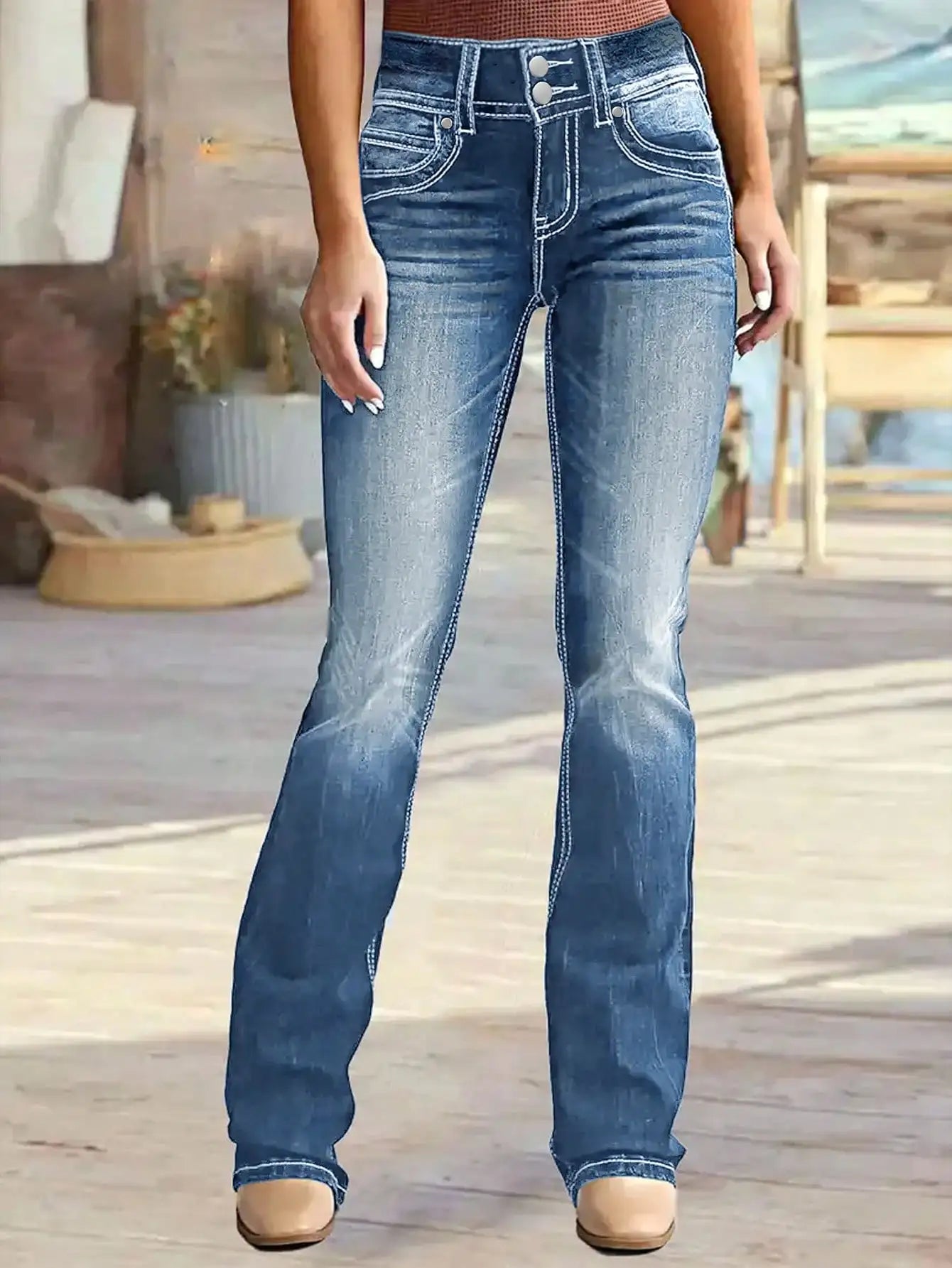 Solid Color Casual Jeans, Tight Elastic Diagonal Pocket Jeans, Women's Wear