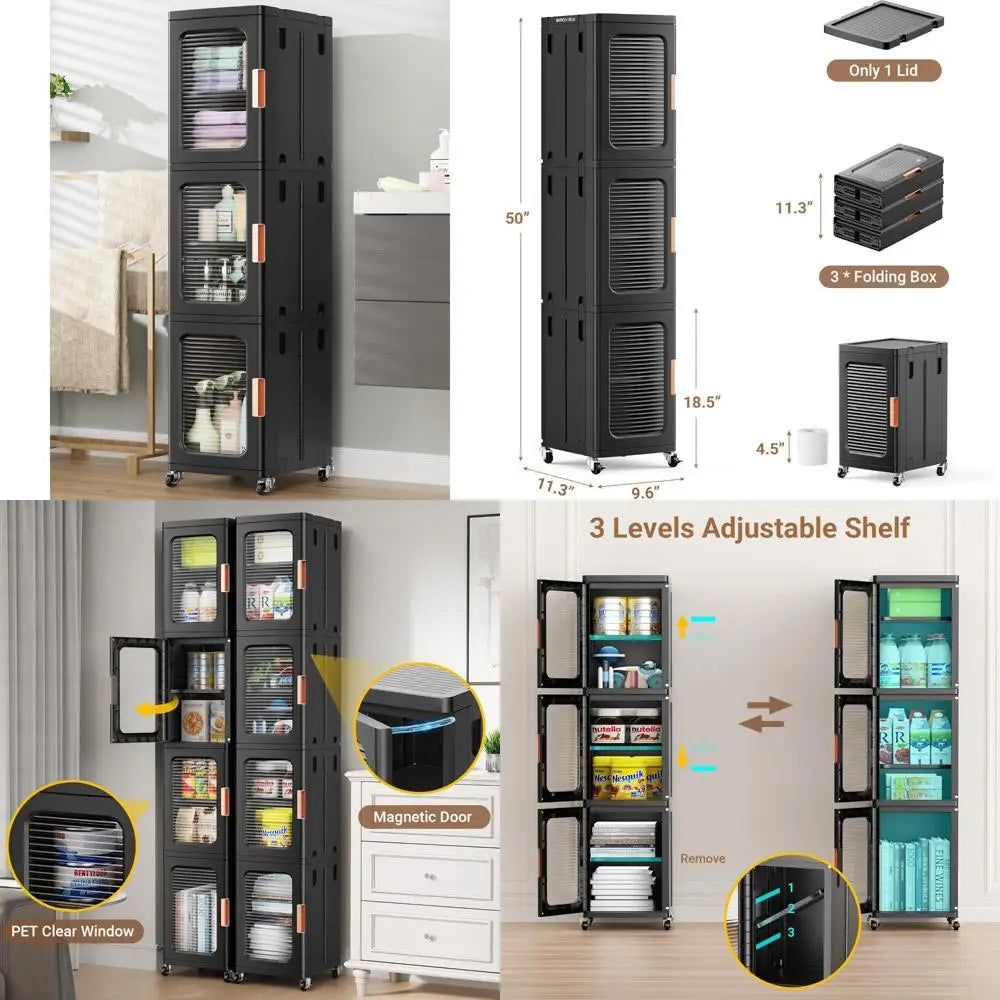 Adjustable Door and Shelf Plastic Storage Cabinet for Slim Spaces, Ideal for Kitchen Pantry and Narrow Bathroom Organizers