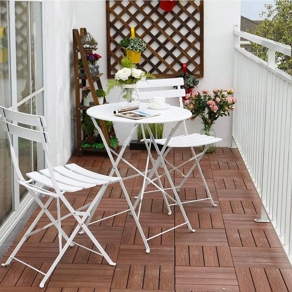3-Piece Folding Bistro Set, 2 Chairs and 1 Table, Weather-Resistant Outdoor/Indoor Conversation Set for Patio, Yard, Garden-Whi