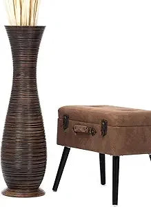 Large Wooden Floor Vase for Home Decor - 34 Tall Farmhouse Style, Ideal for Displaying Fake Plants and Pampas Grass