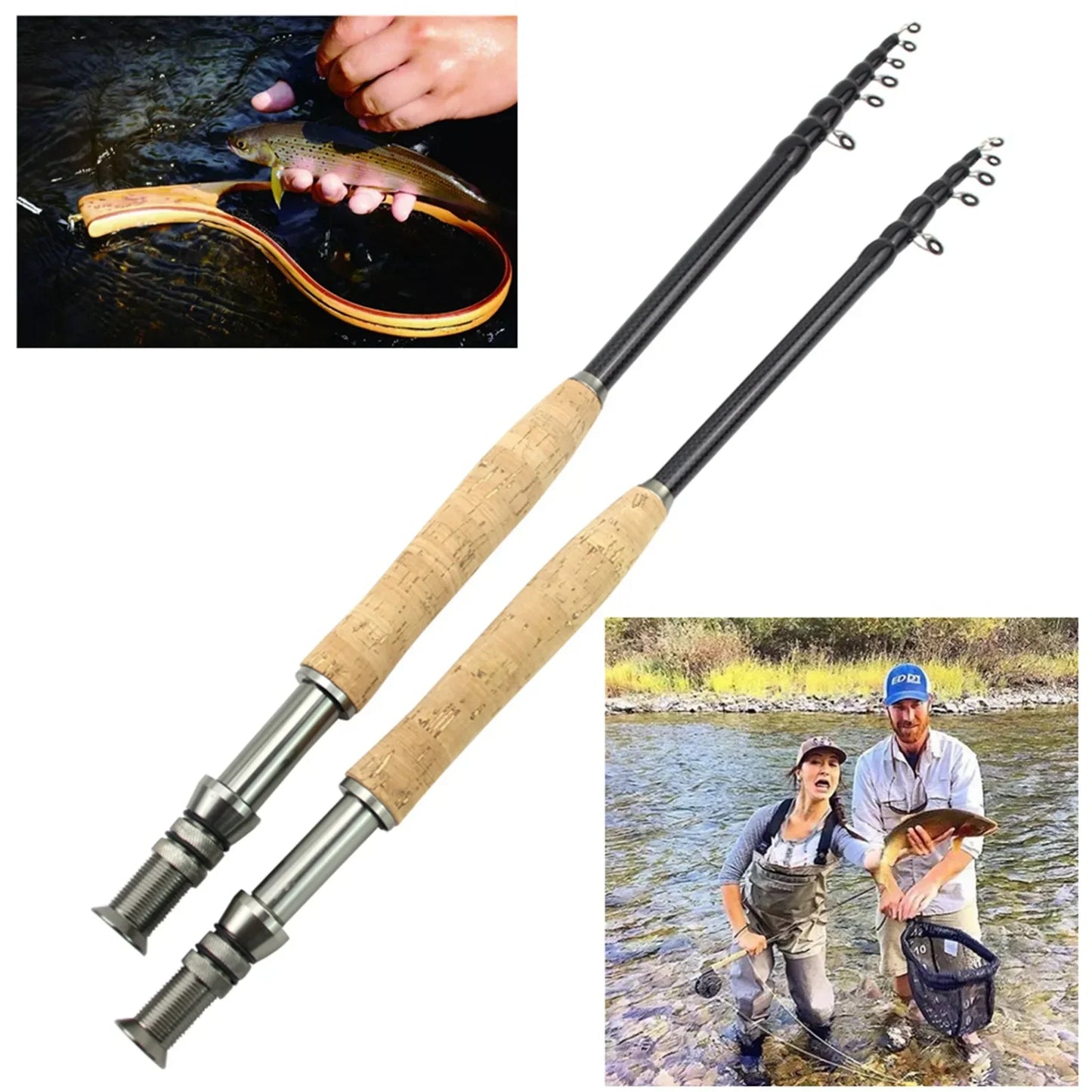 Retractable Fly Fishing Rod Carbon Fishing Rod Cork Handle Portable Fishing Rod Bass Fishing Equipment