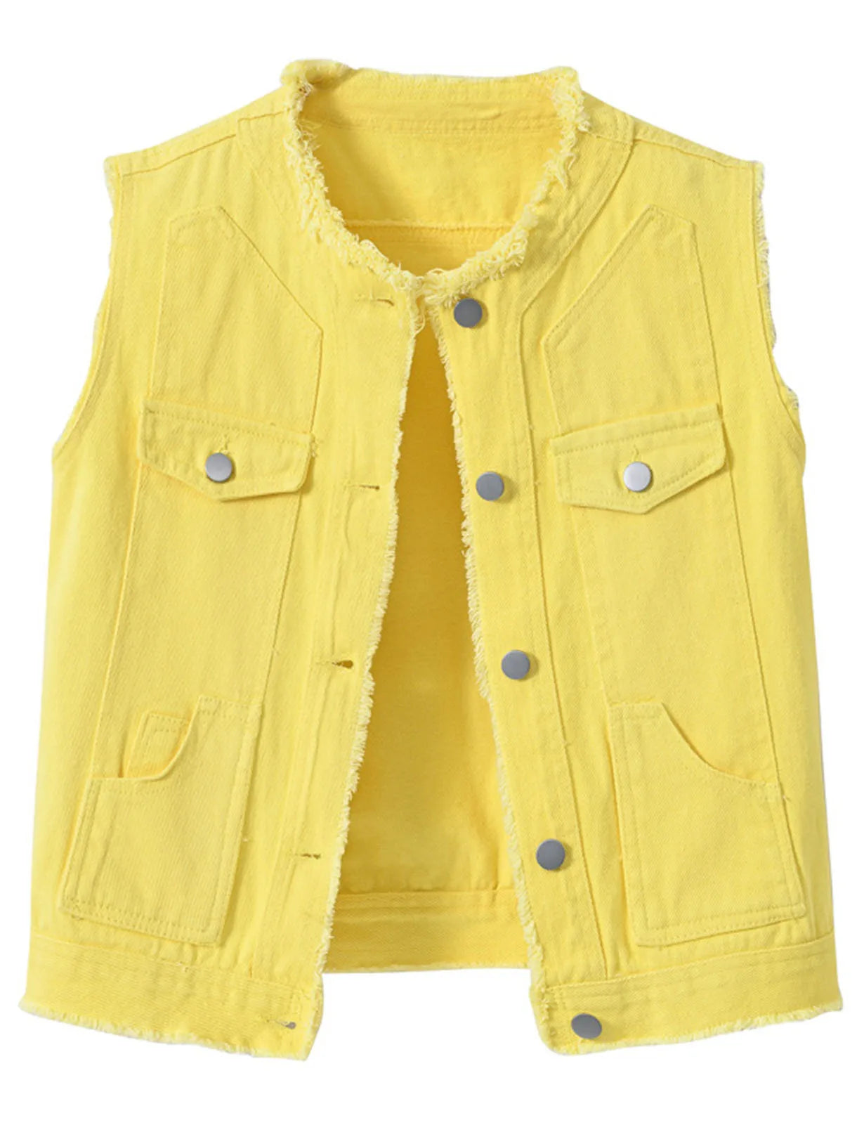 Women Candy Color Street Sleeveless Leisure Denim Vest - Women's Button Down Jean Waistcoat Outerwear Collarless Cowboy Jacket