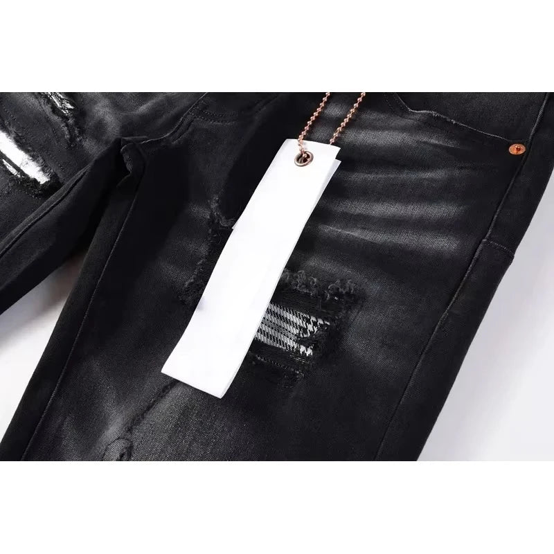 Men Jeans American High Street Black Pleated Basic Model New Fashion Trend High Quality Jeans