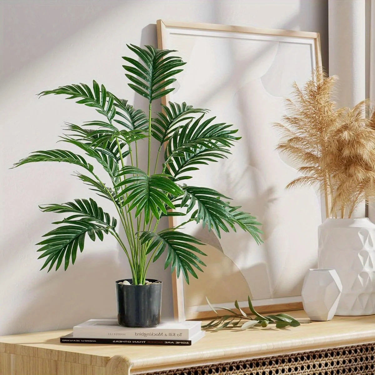 110CM 18Leaves Large Artificial Palm Tree Tropical Fake Plant Green Plastic Palm Leaf Branches Suitable for Home Garden Deco