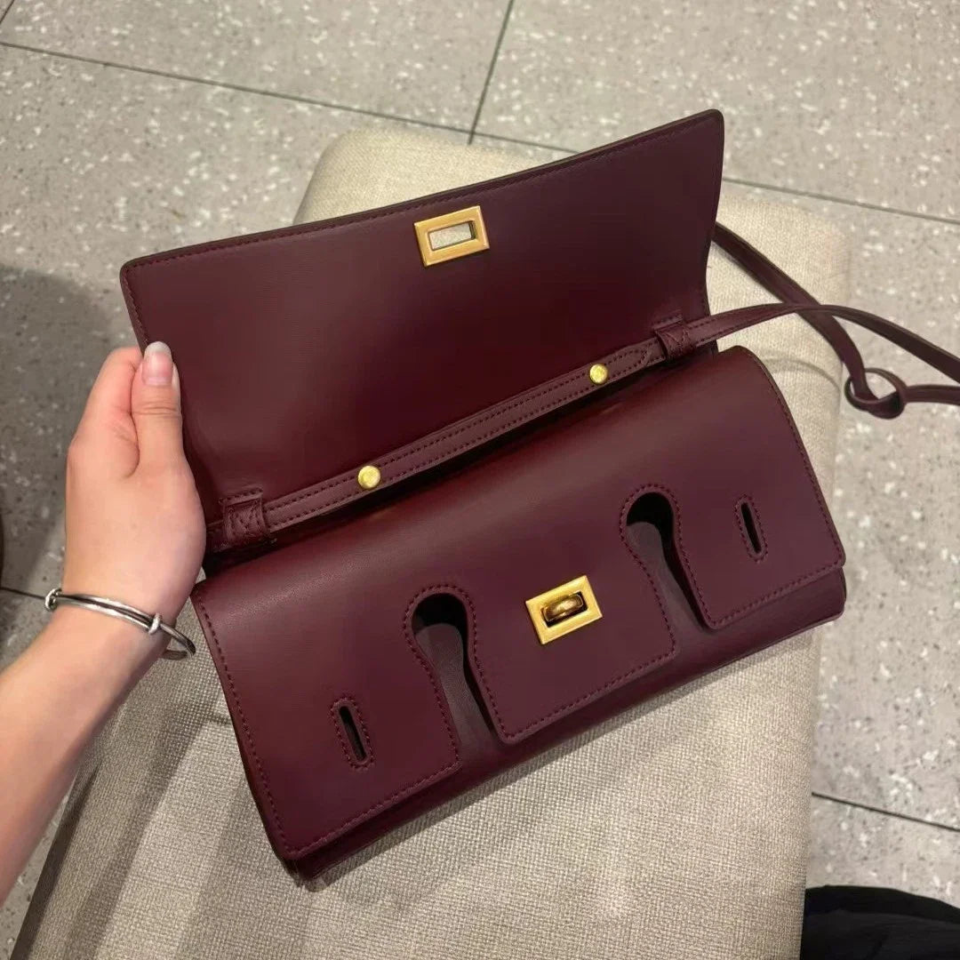 Genuine leather handbag 2025 new niche design lock small square bag vintage motorcycle style cowhide one-shoulder crossbody bag