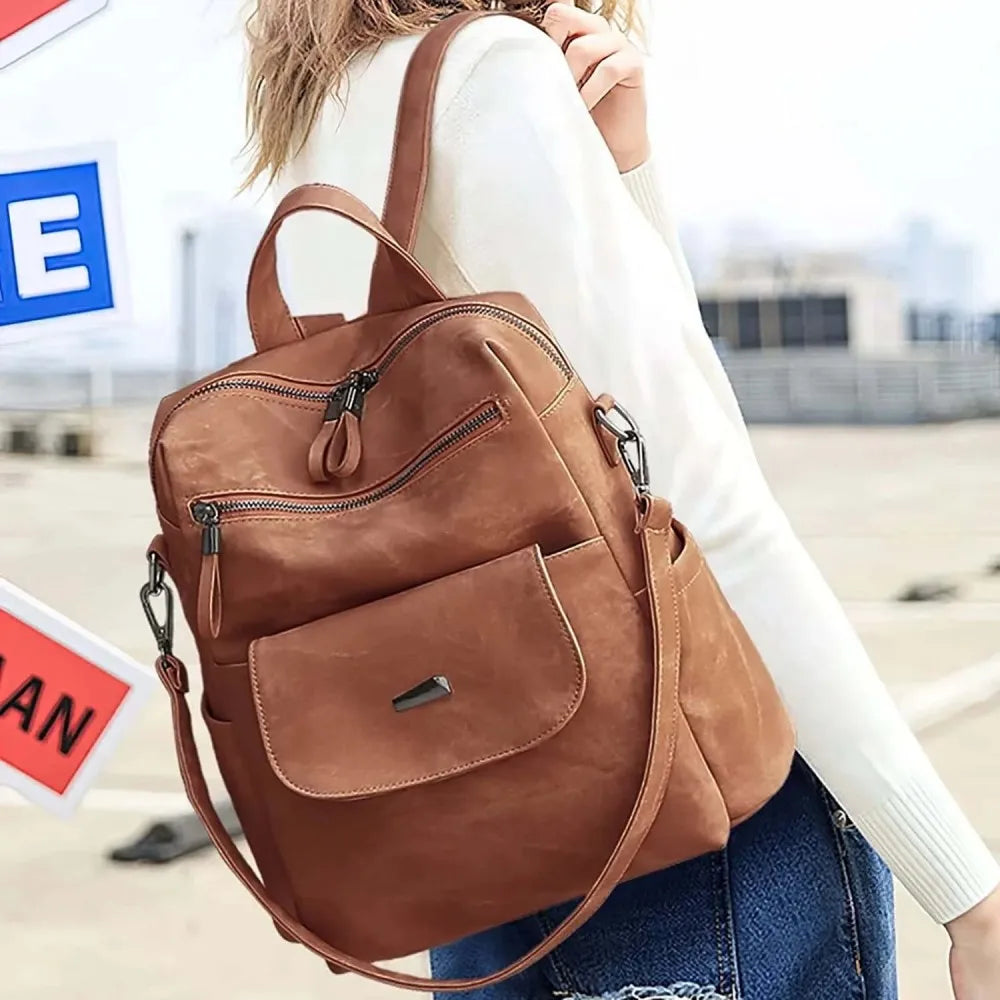 Backpack Purse for Womens, Waterproof PU Leather Backpacks Handbags, Ladies Casual Shoulder Bags Brown（No shipment on weekends）