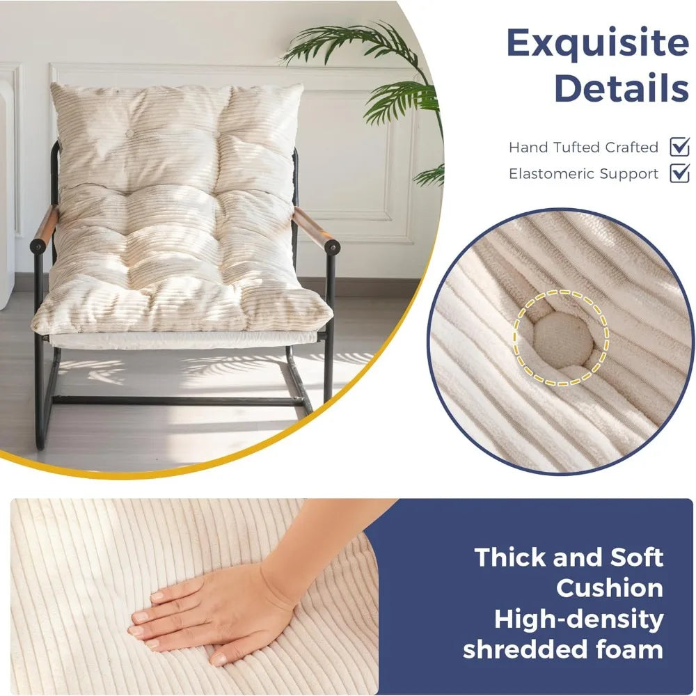 Modern Accent Chair, Comfy Living Room Chair with Metal Frame Wooden Armrest, Upholstered Armchair with Soft Cushion for Bedroo