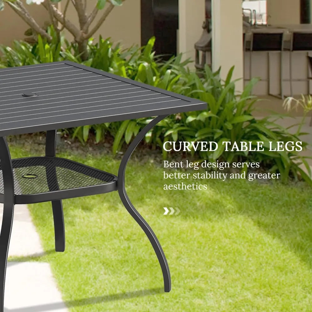 5 Pieces Patio Dining Set, Outdoor Furniture Set Includes 1 Square Outdoor Table and 4 Stackable Patio Sling Chairs, Black Tabl