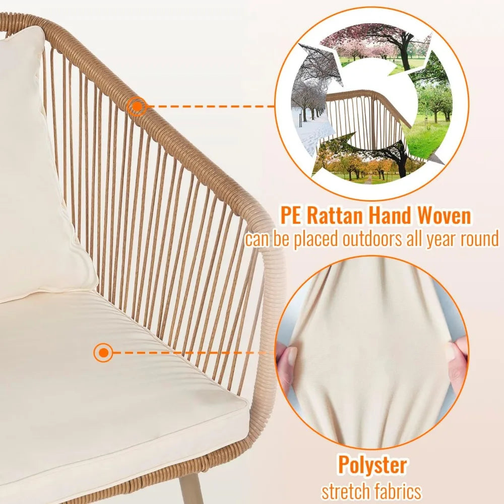 3-Piece Outdoor PE Rattan Bistro Furniture Set Patio Rattan Conversation Set Patio Furniture Set