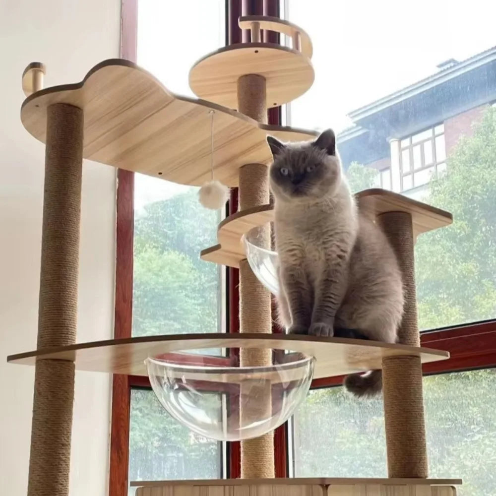 Adjustable Multi-Level Floor To Ceiling Cat Tower Cats Condo Pet Products with Scratching Post Hammock Cat Tree House Sisal Rope