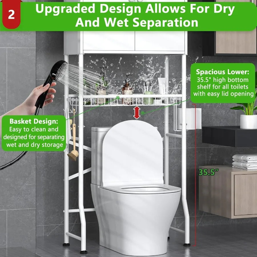 Over The Toilet Storage Cabinet with 2Door Design for Bathroom Organization Freestanding SpaceSaving Shelf Above Toilet with Pr