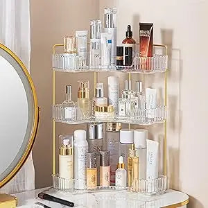 3-Tier Corner Bathroom Counter Organizer – Classic Storage Shelf for Makeup, Perfume & Toiletries, Space-Saving Countertop Tray