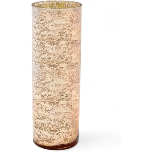 Mercury Rose Gold Glass Vase Decorative Glass Hurricane Vase 4" Dia X 12" H. Ideal for Floral Arrangements Cut Flowers Weddings