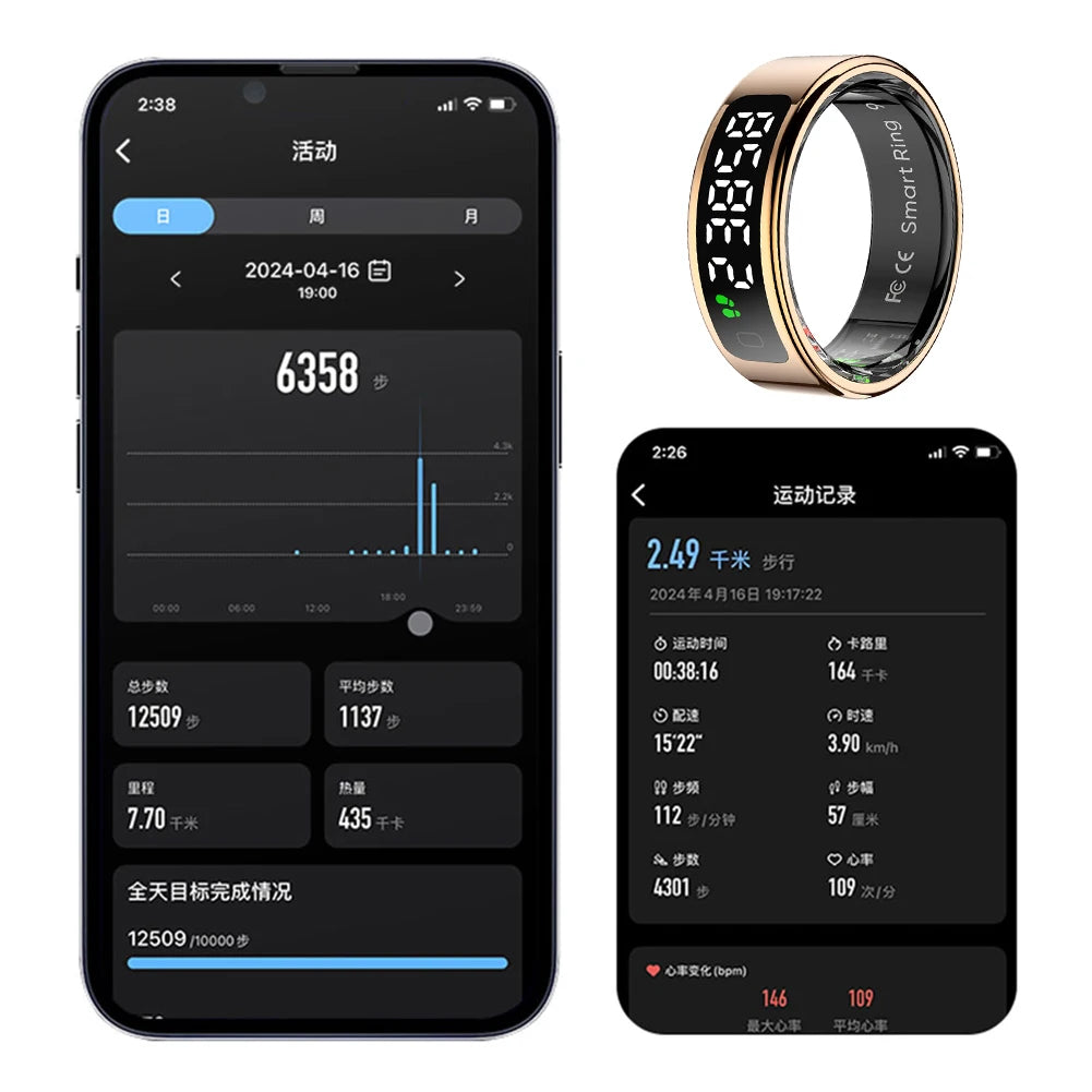 R11 Smart Ring with Display Screen and Touch Health Manager Wireless Charging Fitness Ring 5 ATM Waterproof for Android & iOS