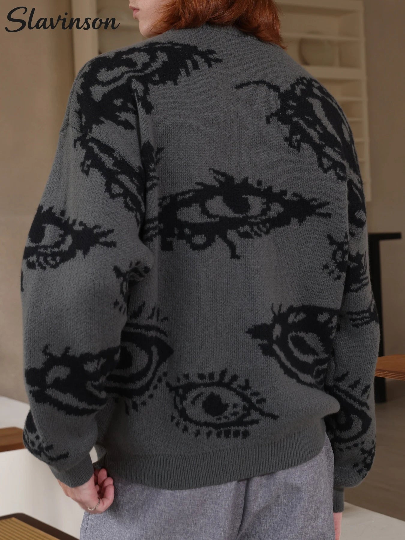 Men's Autumn Outfit: Dark Grey Sweater with Sophisticated Pattern Design, Breathable and Warm Knitted Fabric Men's Clothing