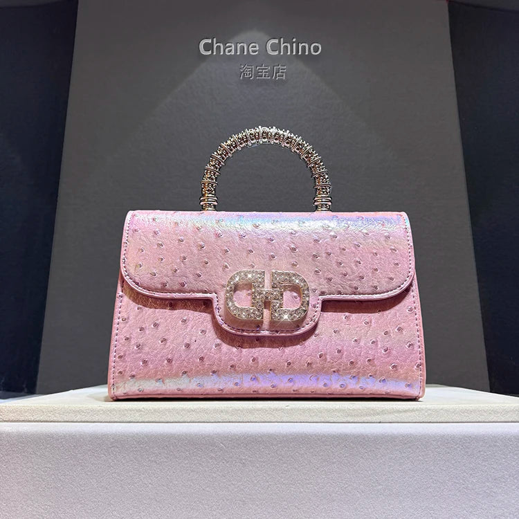Diamonds Ostrich Pattern Leather Women's Handbags 2025 Spring/Summer New Tote Bag Single Shoulder Crossbody Bags