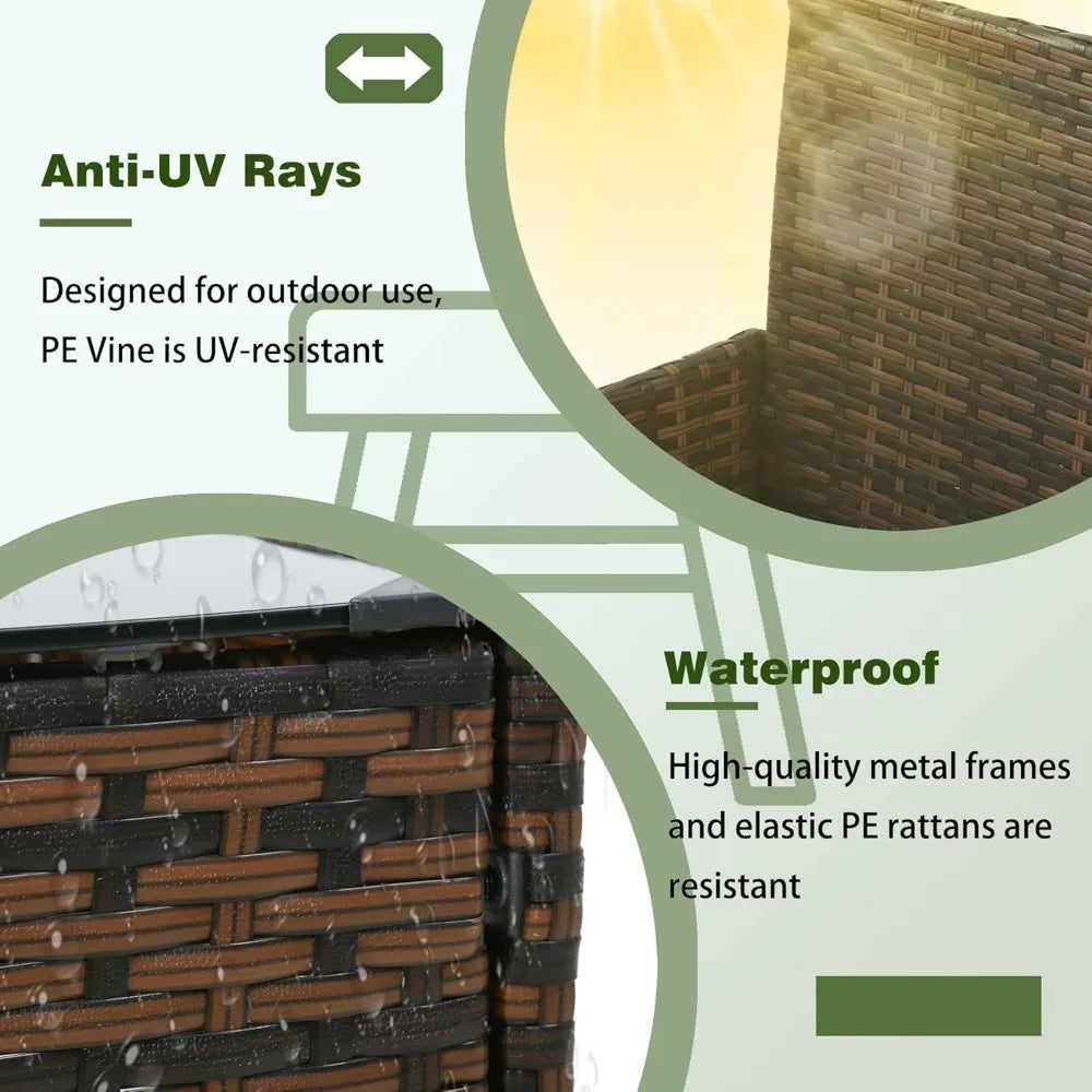 4 Pieces Patio Furniture Set Rattan Outside Furniture Wicker Sofa Garden Conversation Sets with Soft Cushion and Glass Table for