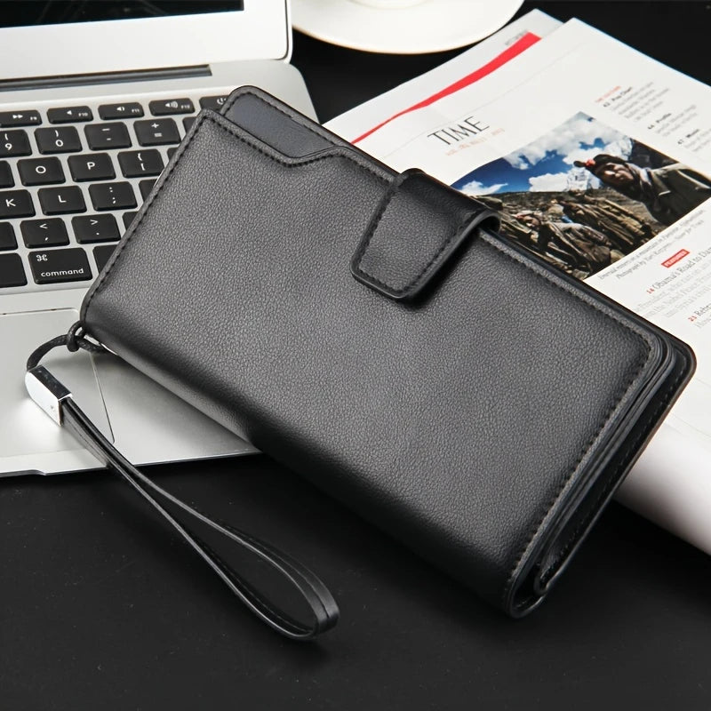 Men Clutch Long Handbag Card Holder Money Purse Mobile Phone Bag Large Capacity Wristlet Leather Wallet
