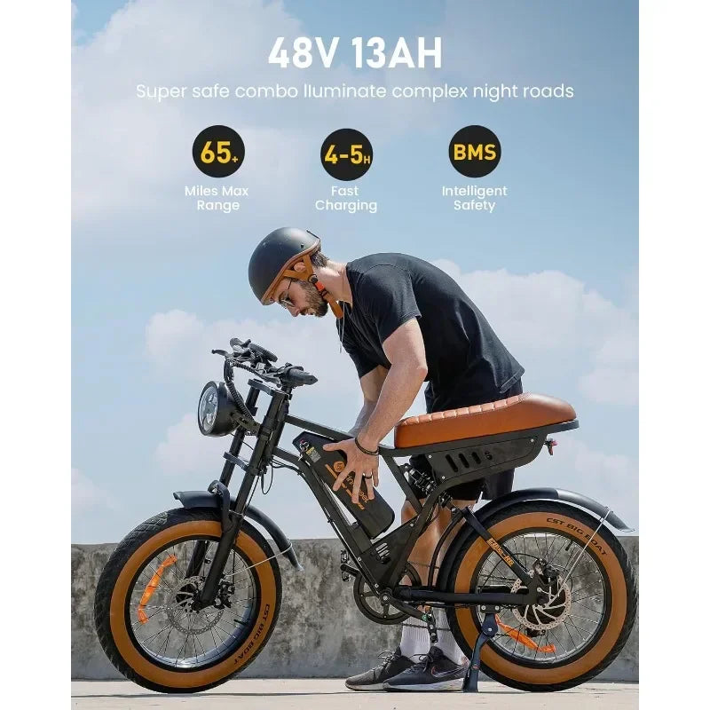 HOME.Bike Adults 750/1500W Ebike 20/28MPH, 55-75 Miles Electric Motorcycle with 10.4/13AH Battery, 20" Fat Tire Electric Dir