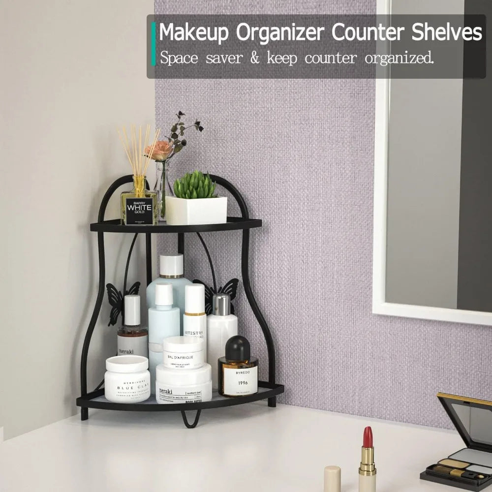 corner bathroom sink organizer countertop shelf, kitchen corner spice rack organizer counter storage,black