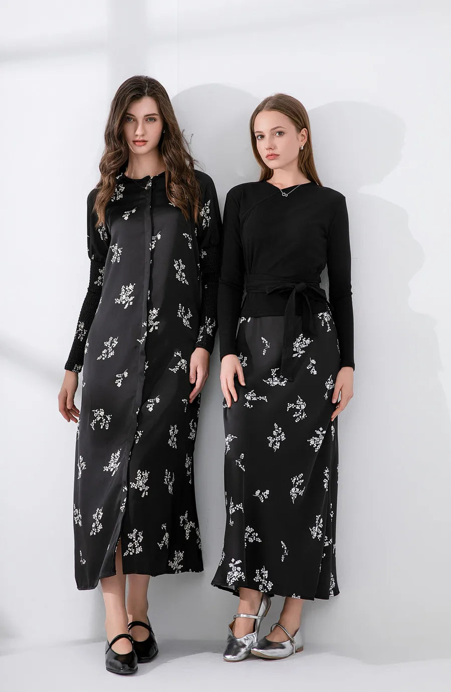 AS 2024 woman clothes thicken ribbing closed-fit wrap tops + Satin Adjustable straps dress (ship out in 1 day)