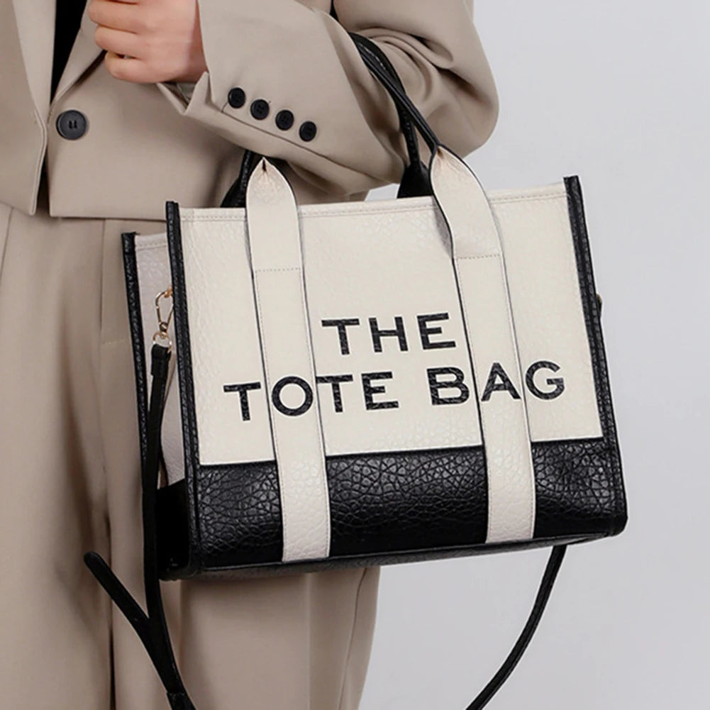 Ladies Tote Bags Fashion Letter PU Leather Female Hand Bag Casual Large Capacity Adjustable Strap Portable for Weekend Vacation