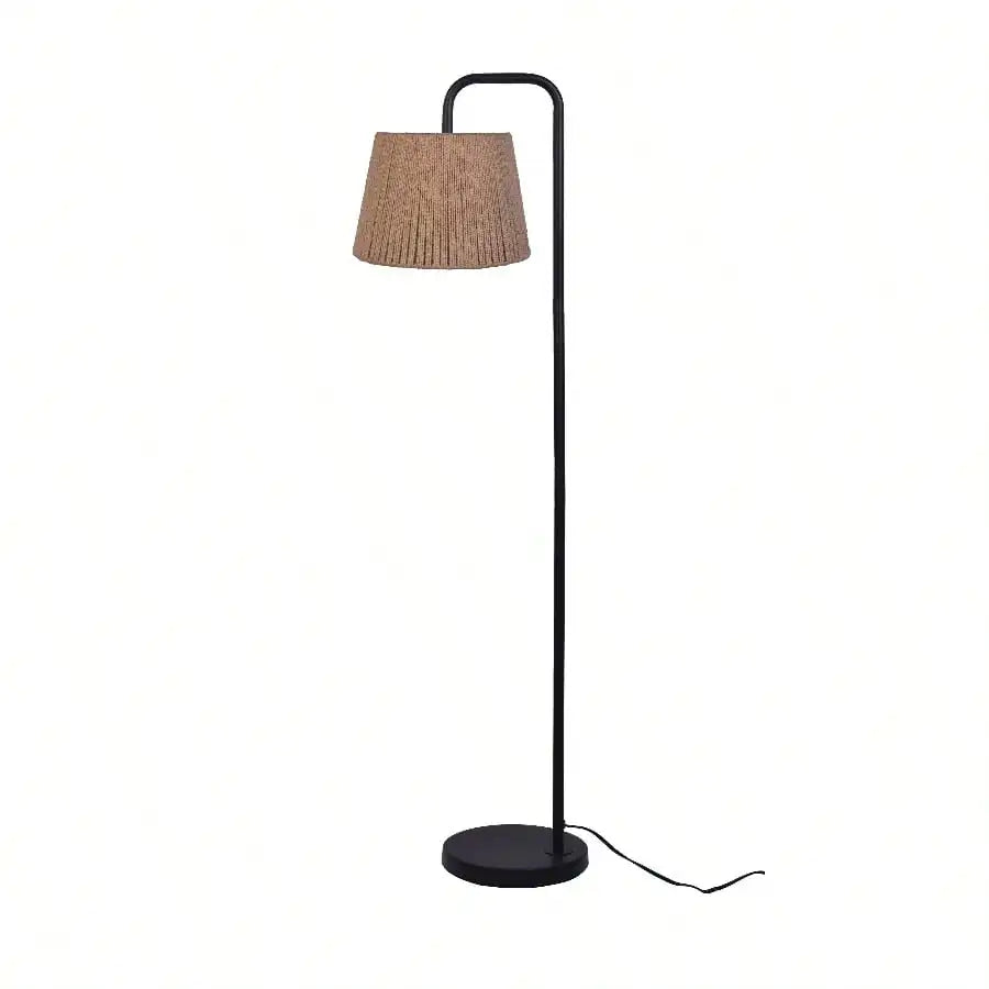 Black Metal Floor Lamp with Rope Shade Transitional Styling for Office and Dorms New
