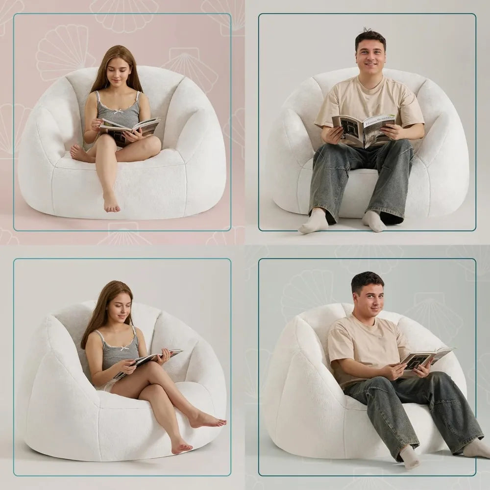 Giant Bean Bag Chair for Adults - Comfy Plush Round Shell Soft Accent Chair, Oversized Cozy Lounge Floor Sofa Reading Chair, Min