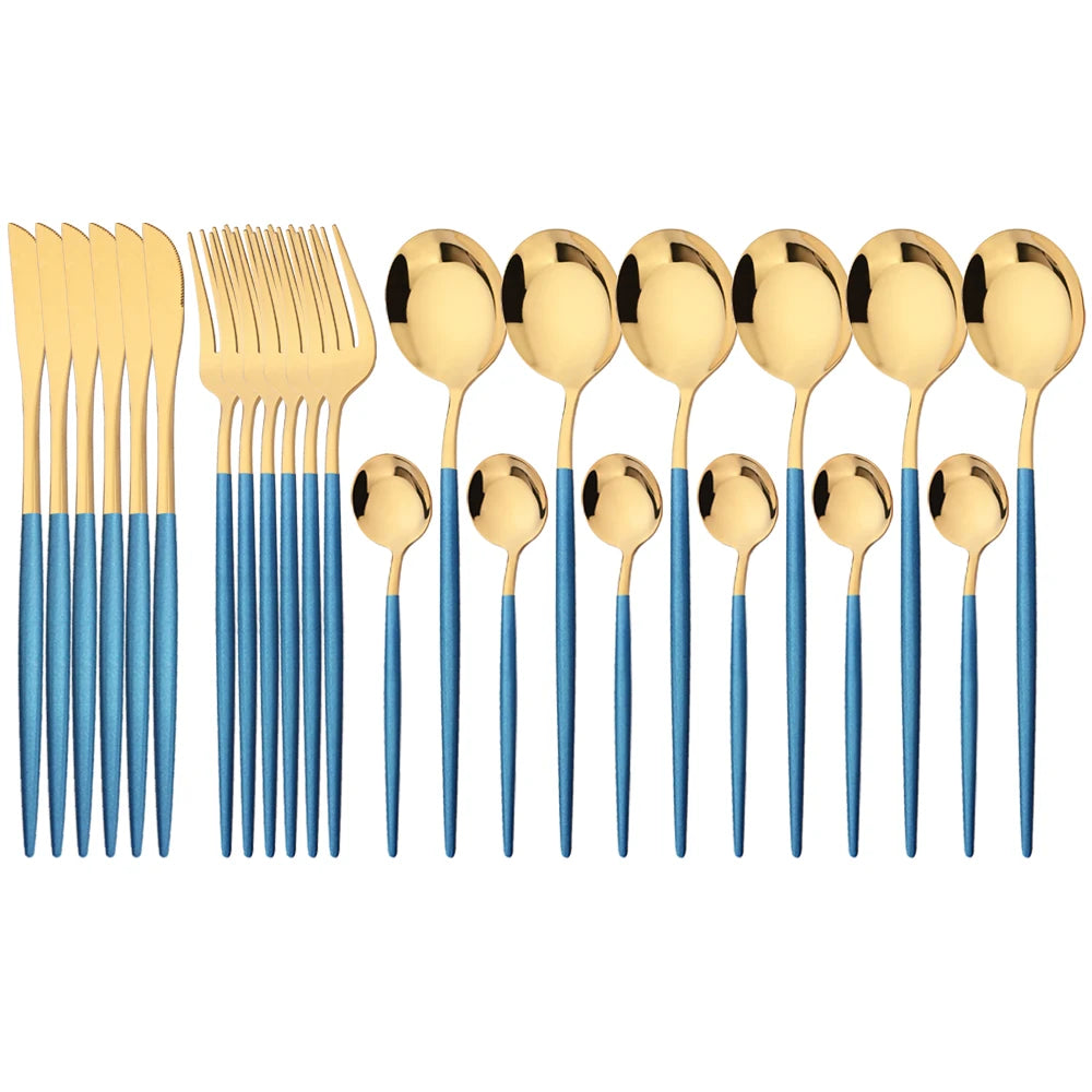 24Pcs Dinnerware Set Stainless Steel Tableware Knife Fork Tea Spoon Cutlery Set Multiple Colour Silverware Kitchen Flatware Set