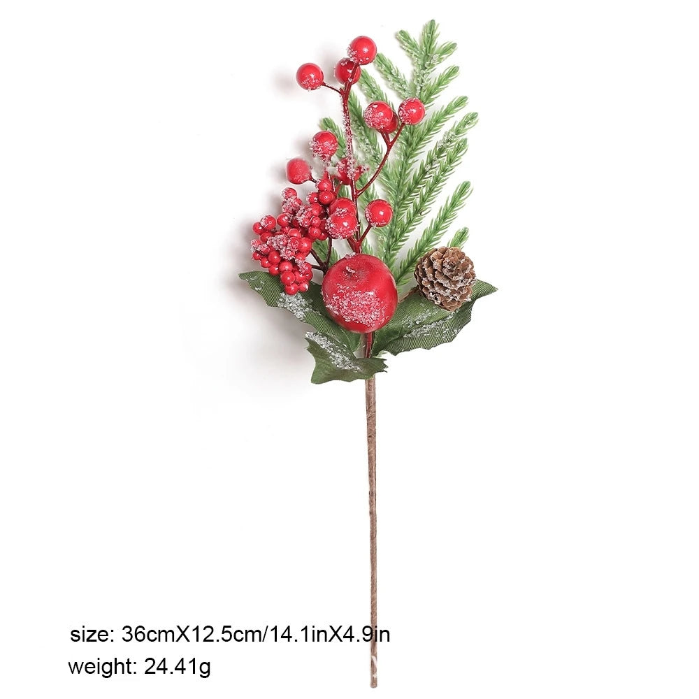 Artificial Red Berry Branch Fake Christmas Decoration Fake Plant Sprig Natural-Looking Pine Cone Decoration For Winter Decor