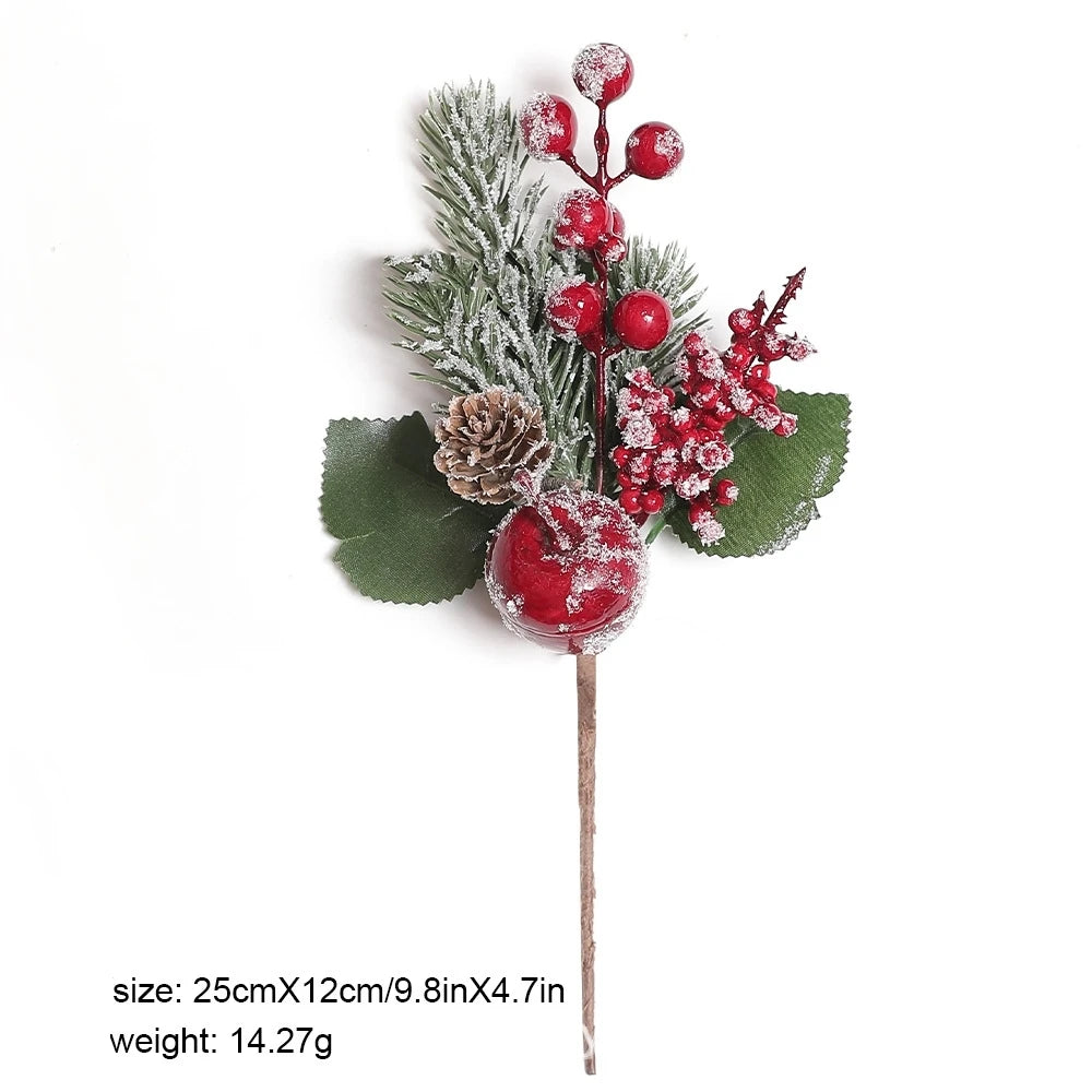 Artificial Red Berry Branch Fake Christmas Decoration Fake Plant Sprig Natural-Looking Pine Cone Decoration For Winter Decor
