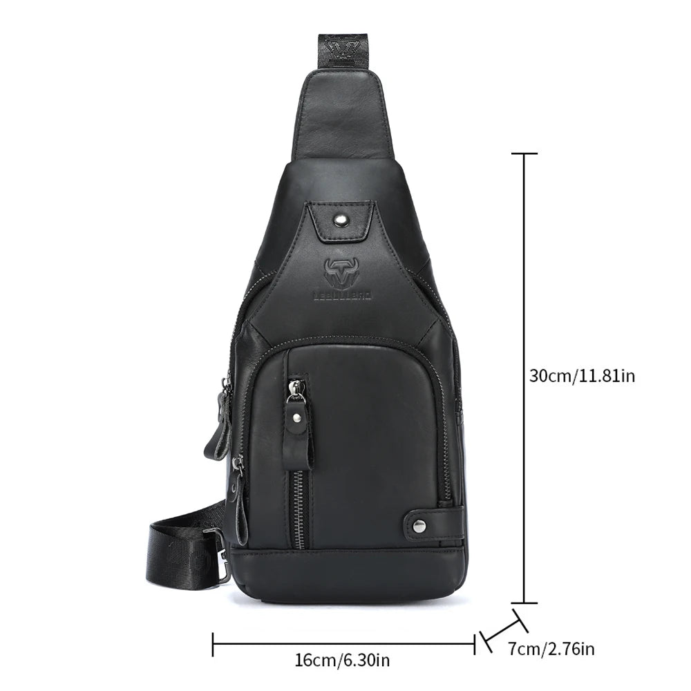LEBULLBRO Sling Bag for Men Genuine Leather Chest Bag Crossbody Backpack Travel Hiking Outdoor Sports